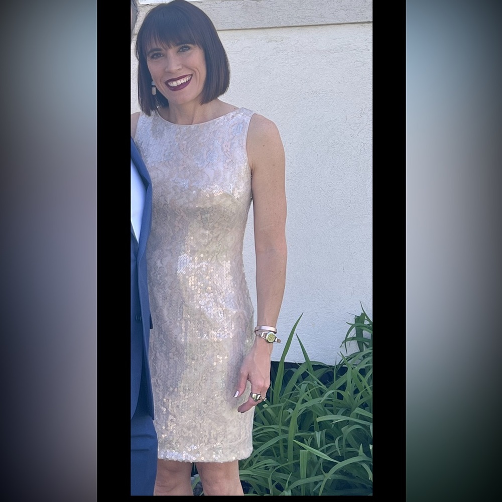 Aiden Mattox Cream Lace & Sequin Cocktail Dress Size 4 Q4